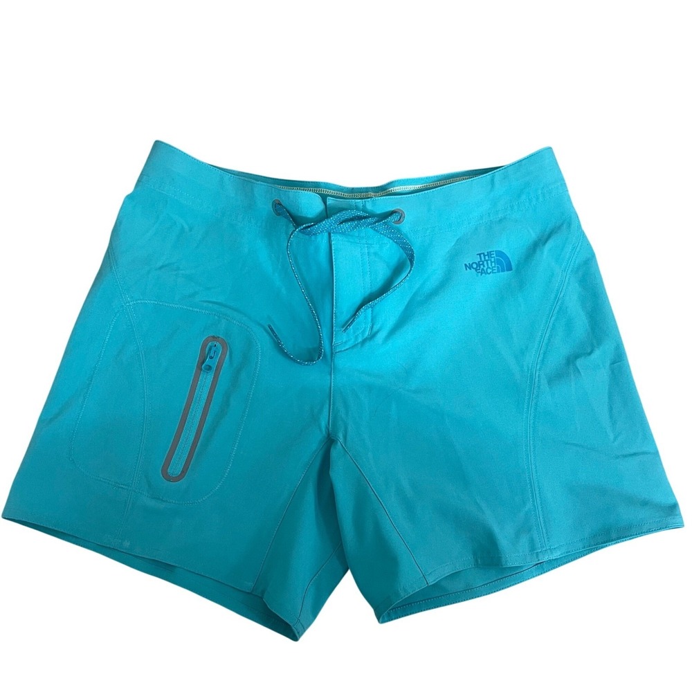 The North Face Womens Turquoise Blue Swim Shorts Size 4 Zipper‎ Pocket EUC